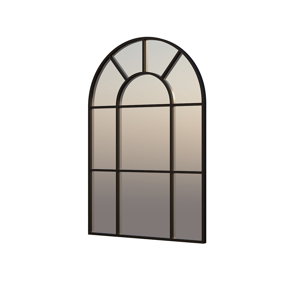 Black Iron Arch Window Pane Mirror