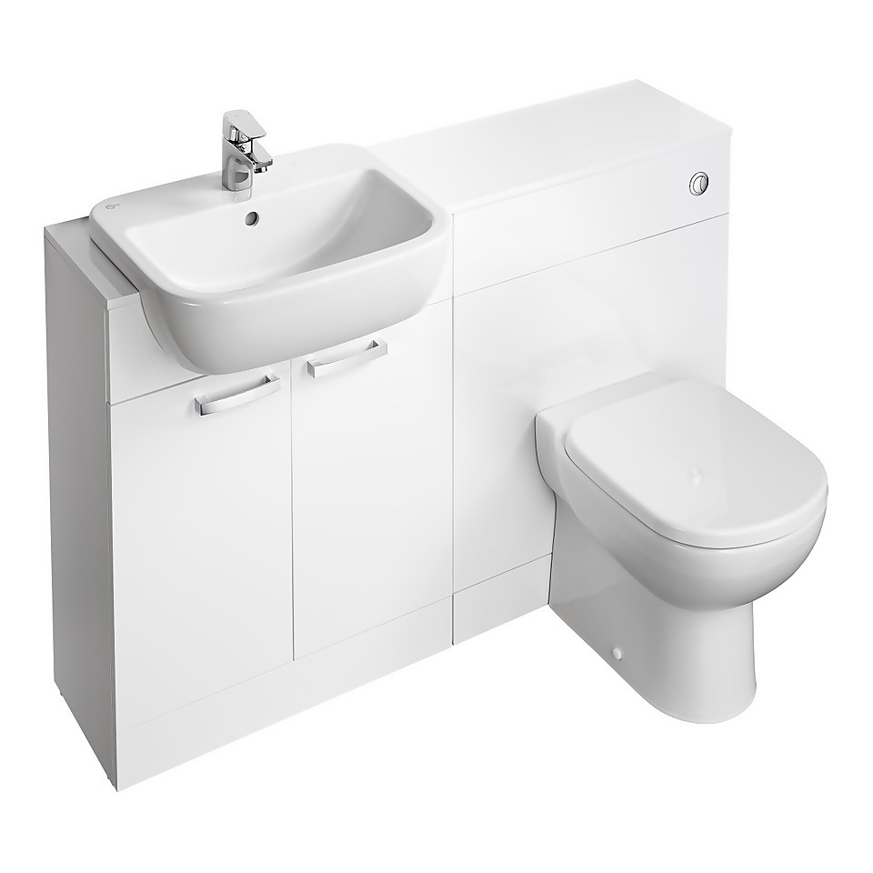 Ideal Standard Tempo Back To Wall Toilet and Semi-Countertop Basin Furniture Pack - Gloss White