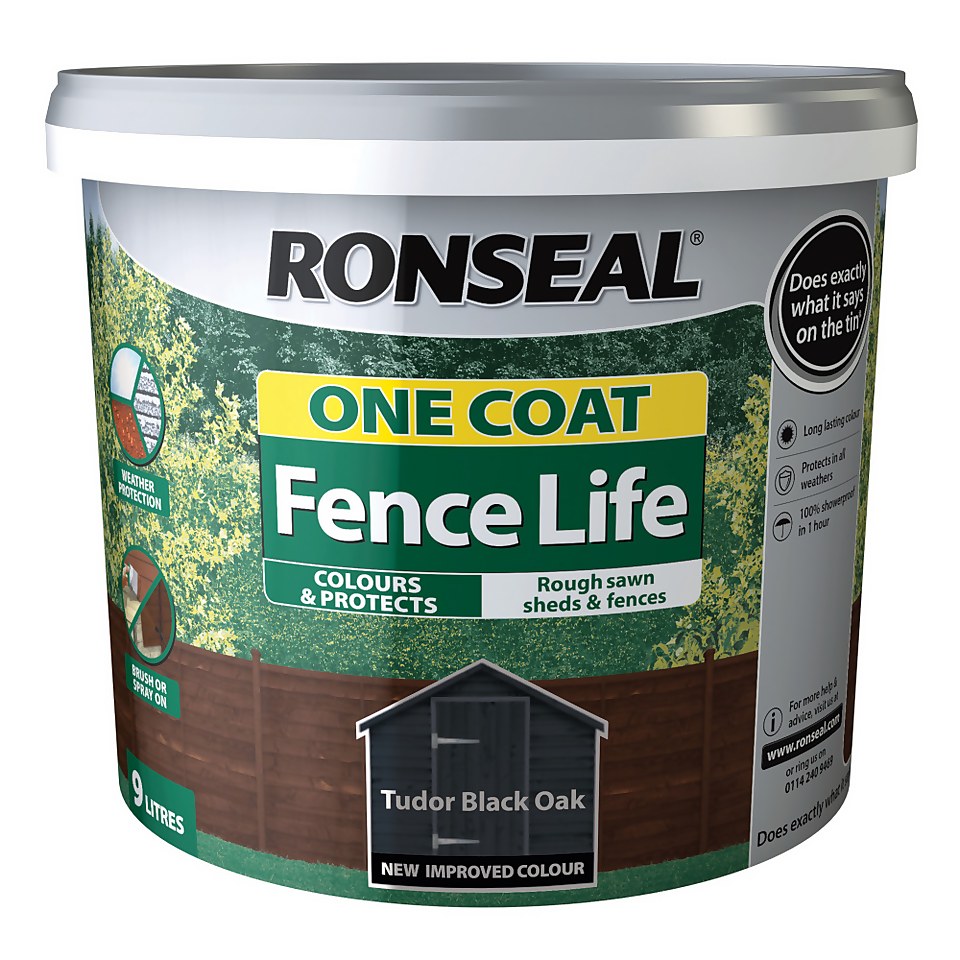 Ronseal One Coat Fence Life Paint Tudor Black Oak - 9L