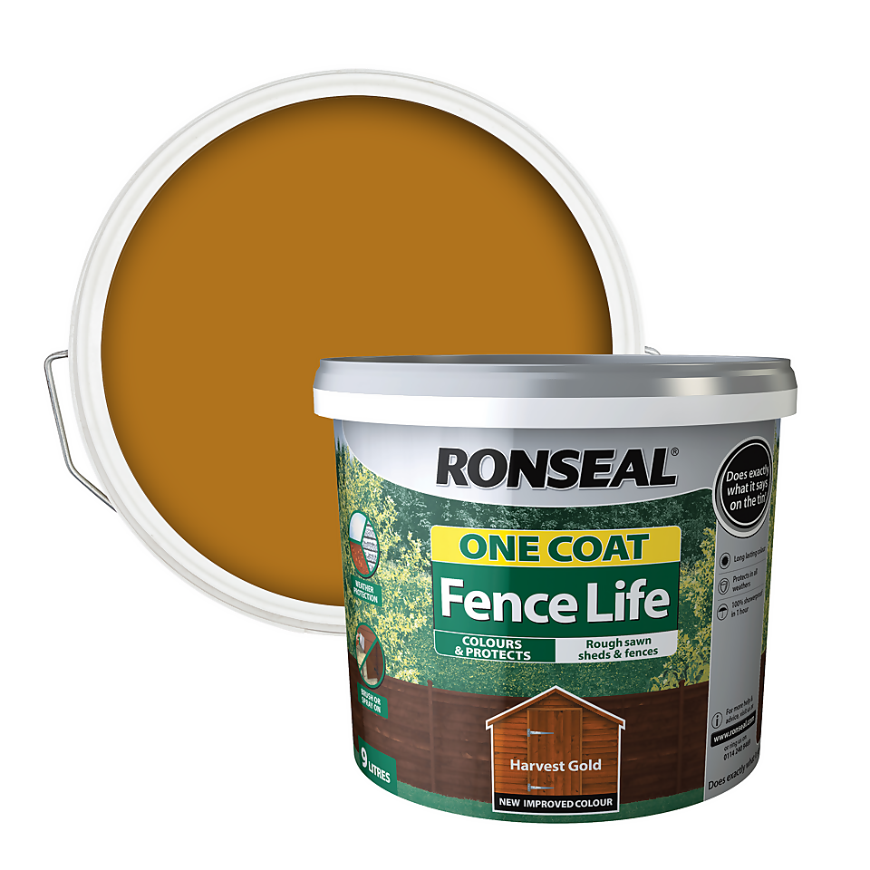 Ronseal One Coat Fence Life Paint Tudor Harvest Gold 9L Homebase