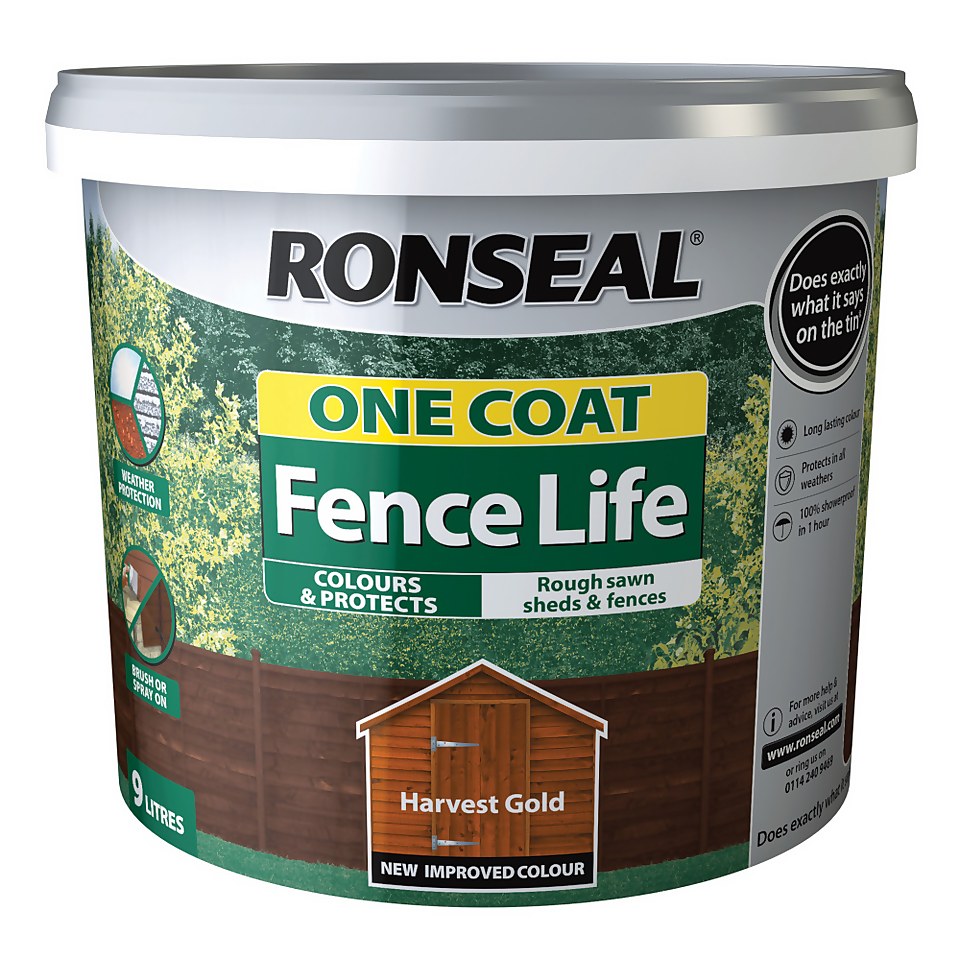 Ronseal One Coat Fence Life Paint Tudor Harvest Gold - 9L