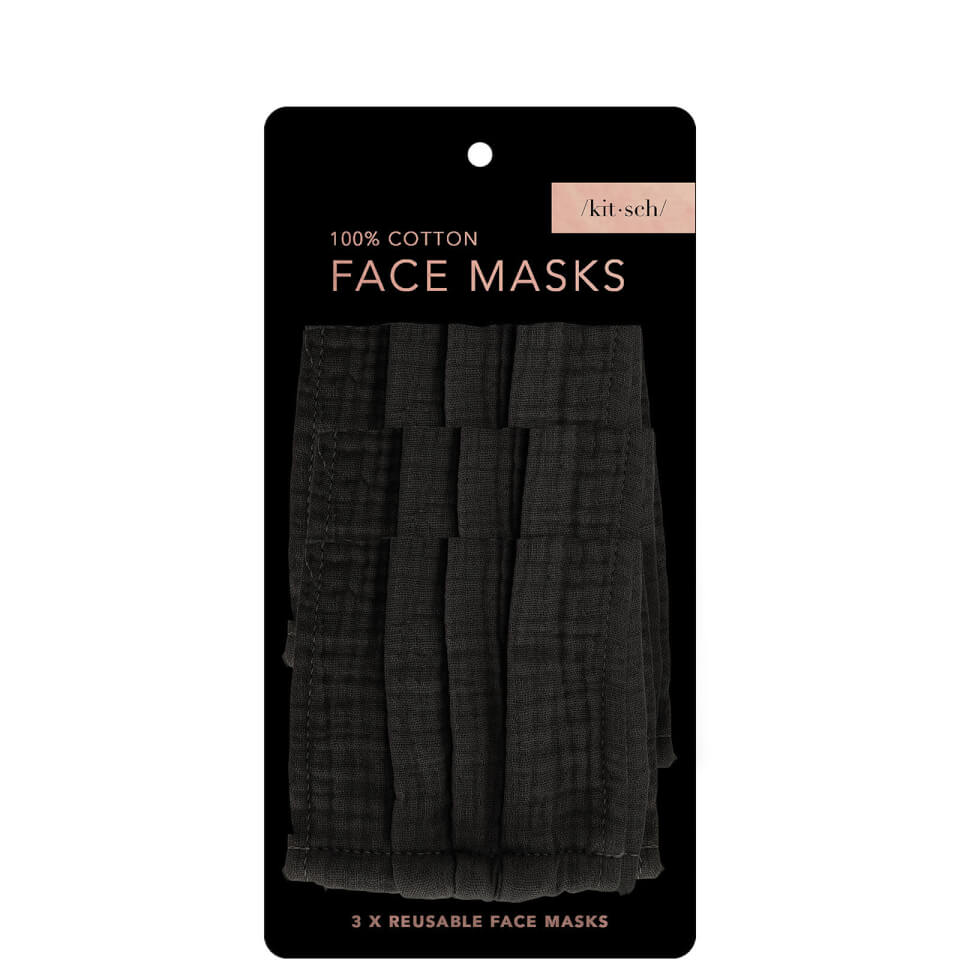 Kitsch Cotton Face Mask 3 Piece Set - Black