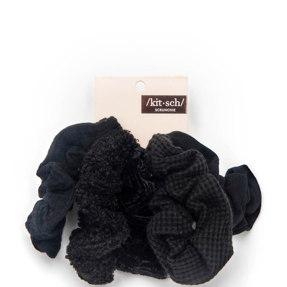 Kitsch Textured Scrunchies 5 Piece Set - Black