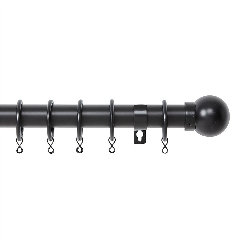 Extendable Ball Finial Curtain Pole Black 1.73m (25/28mm) Homebase