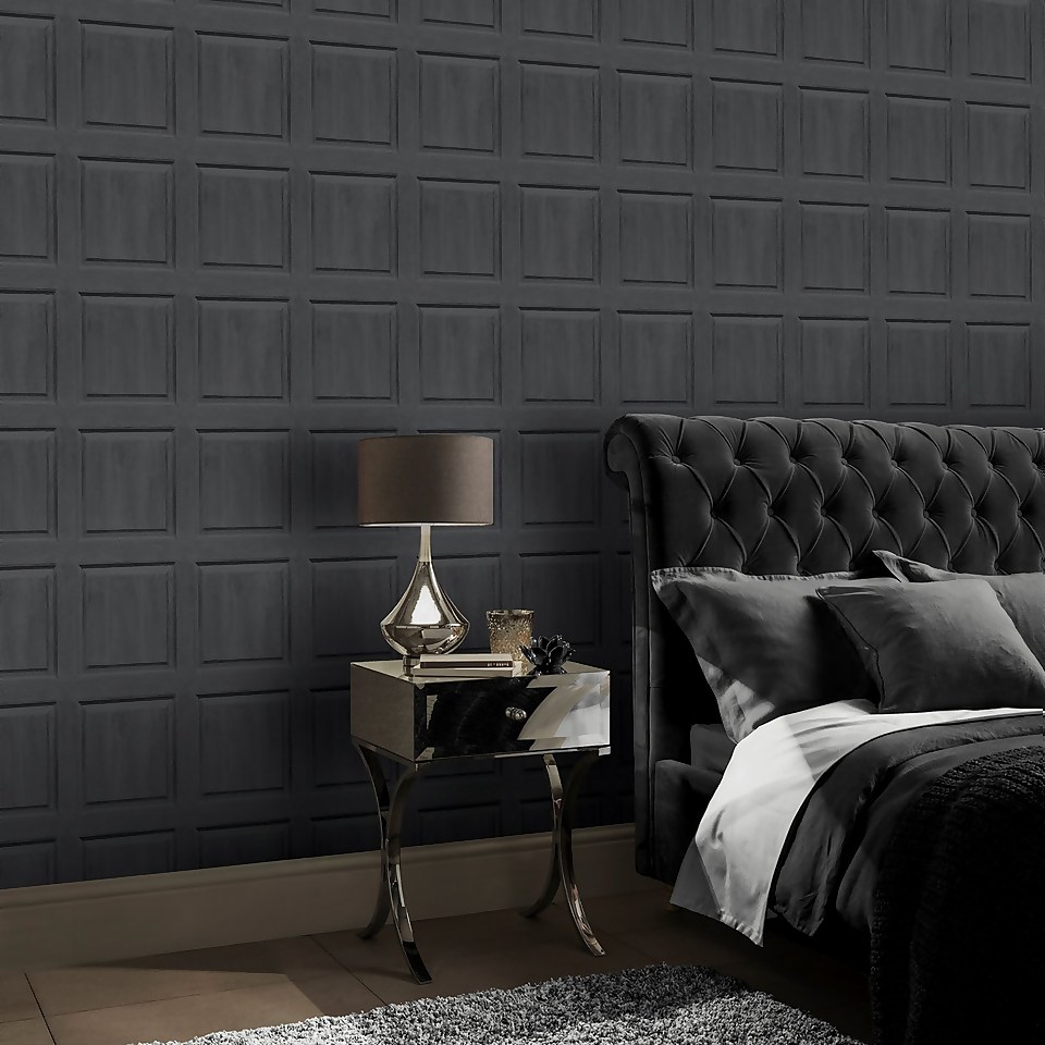 Arthouse Washed Panel Wallpaper - Charcoal