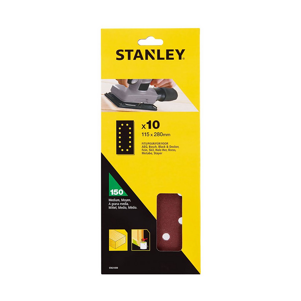 STANLEY Half Sanding Sheets 115 x 280mm – Pack of 10 150G (STA31030-XJ)