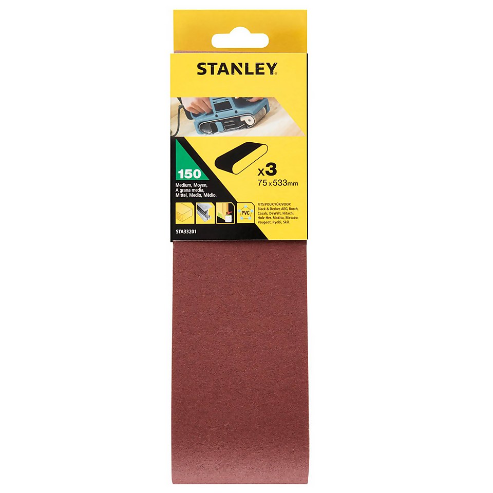 STANLEY Sanding Belt Sheets 75 x 533mm Pack of 3 150G (STA33201XJ