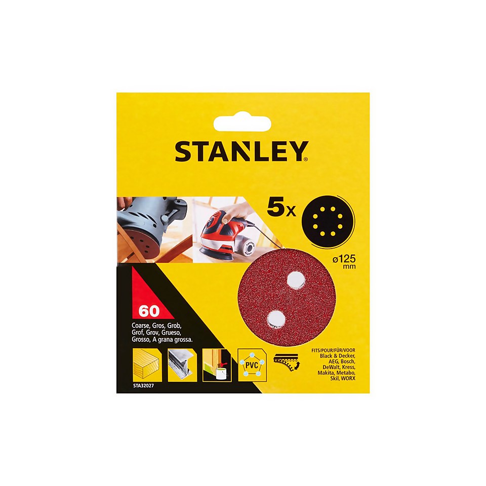 STANLEY Random Orbital Sanding Discs 125mm – Pack of 5 60G (STA32027-XJ)