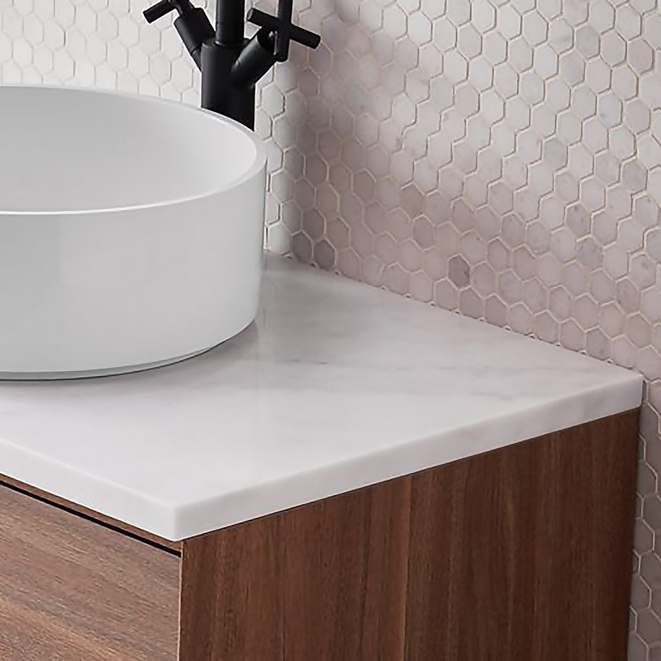 Bathstore Noir Craft Solid Surface Stone Effect Countertop 600mm - White Carrara