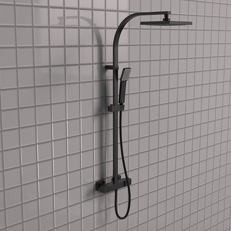 Bathstore Aero Exposed Thermostatic Shower System Matt Black