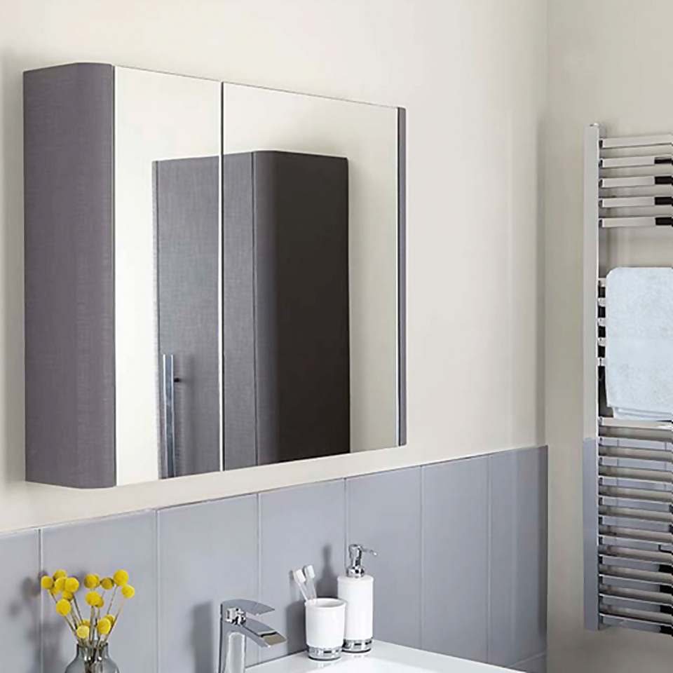 Bathstore Linen 800mm Mirror Wall Cabinet - Grey