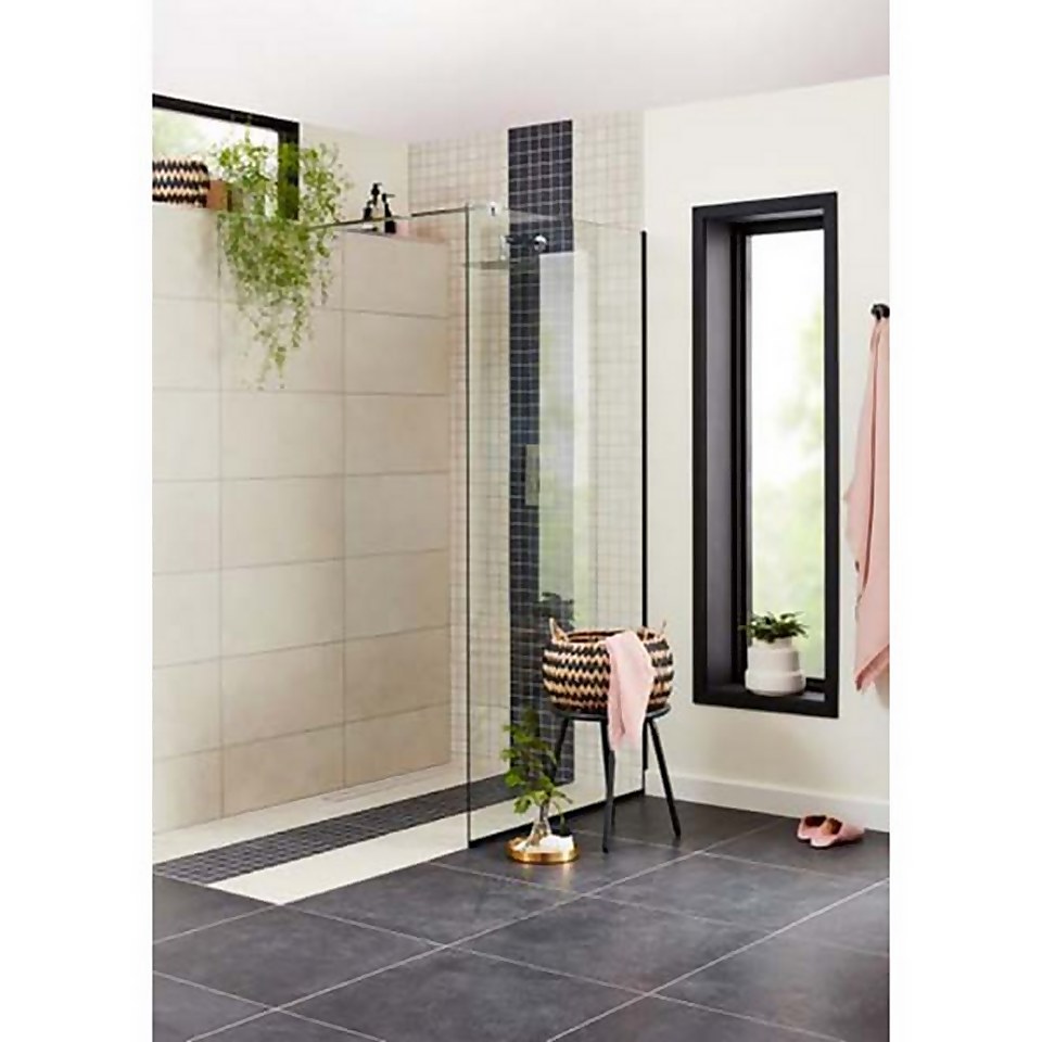 Bathstore Wet Room Screen with Wall Bar 2000 x 1200mm - Chrome