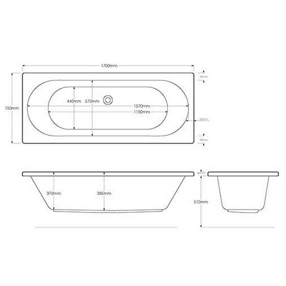 Bathstore Colorado Double Ended Straight Bath - 1700 x 750mm