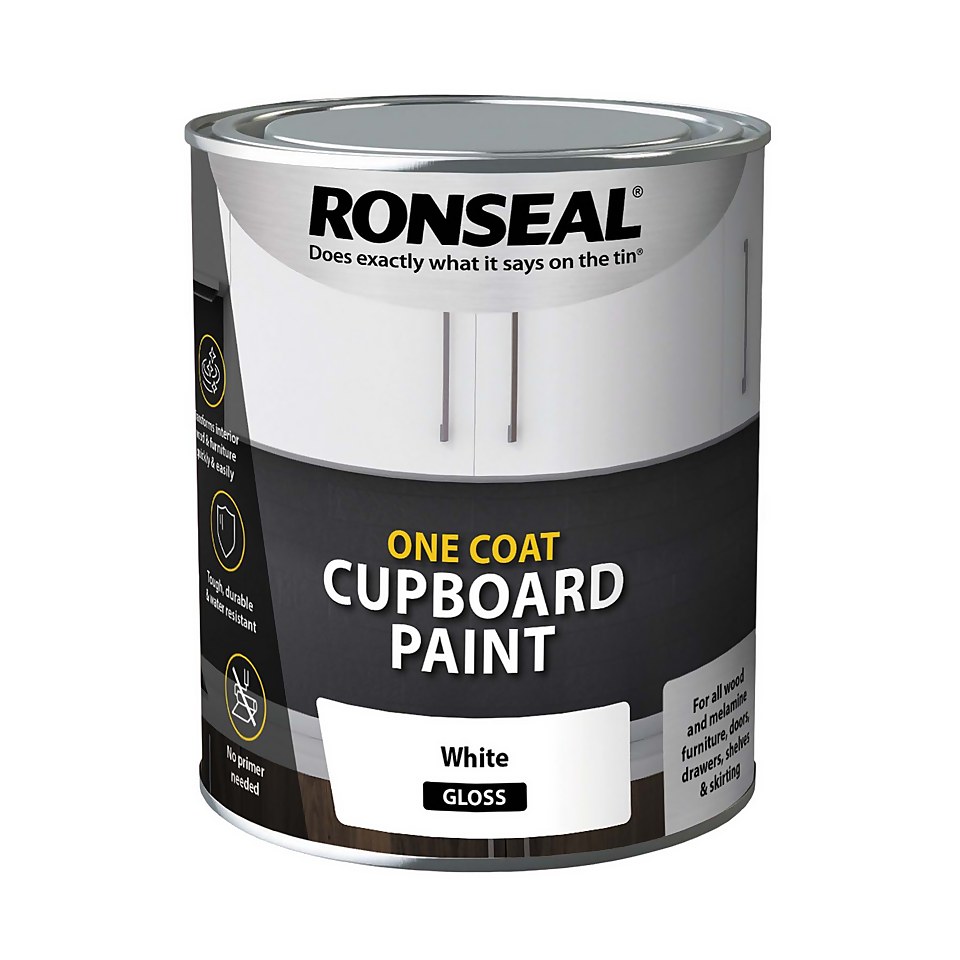 Ronseal One Coat Cupboard Paint White Gloss - 750ml