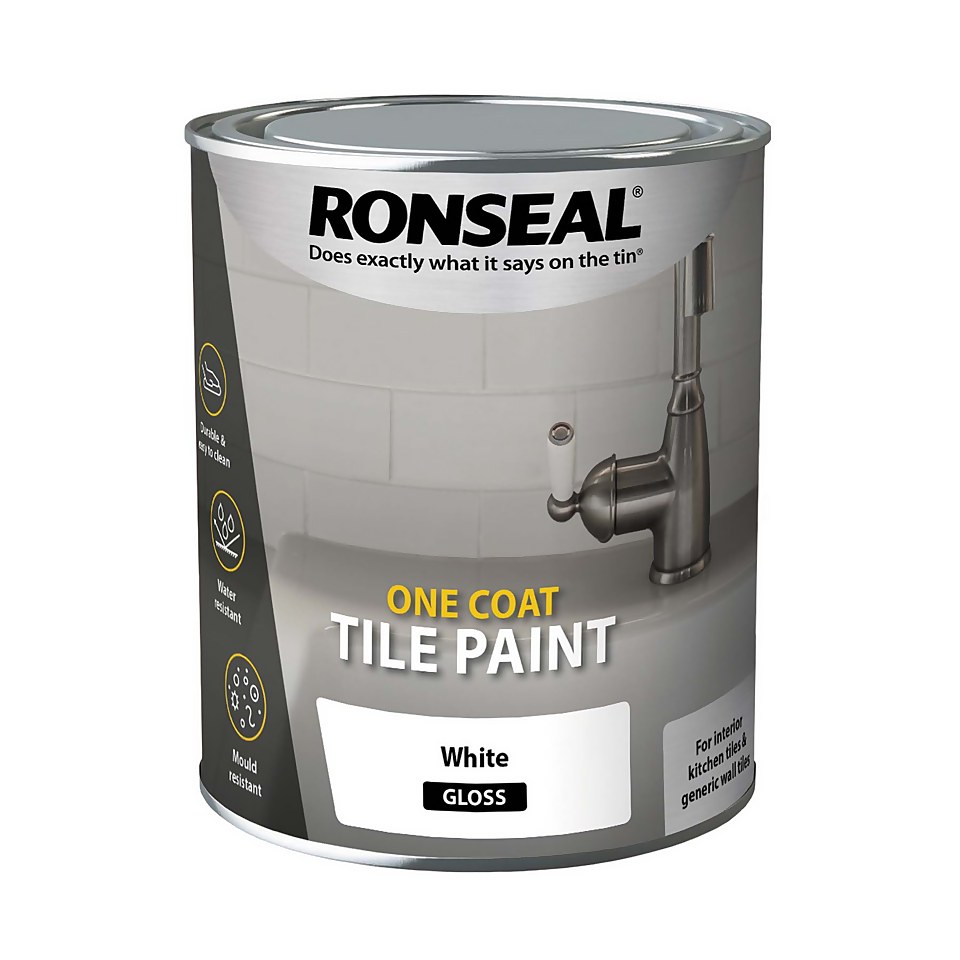 Ronseal One Coat Tile Paint White Gloss - 750ml