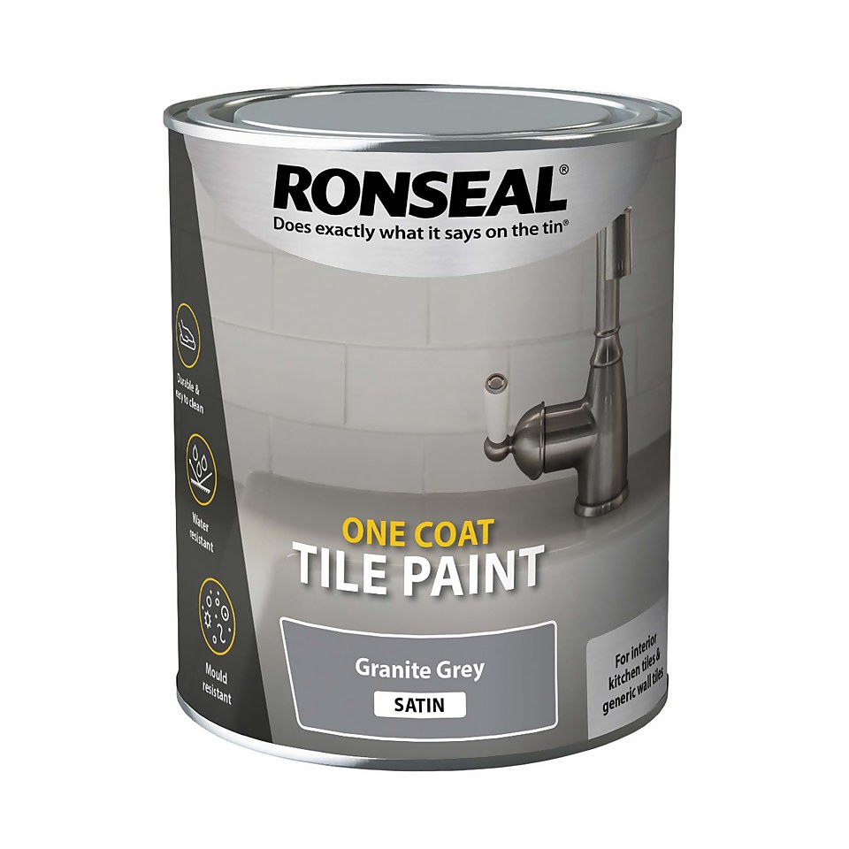 Ronseal One Coat Tile Paint Granite Grey Satin - 750ml