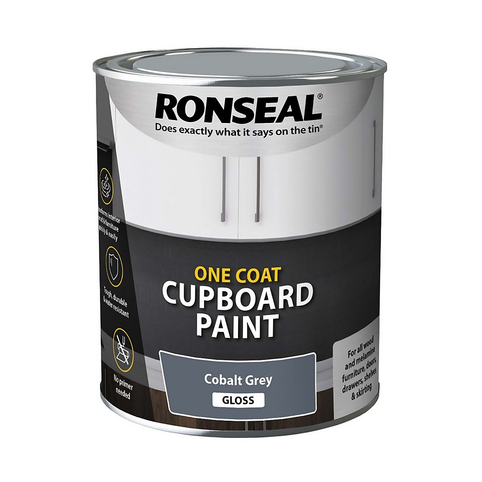 Ronseal One Coat Cupboard Paint Cobalt Grey Gloss - 750ml