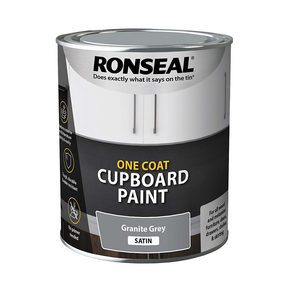Ronseal One Coat Cupboard Paint Granite Grey Satin - 750ml