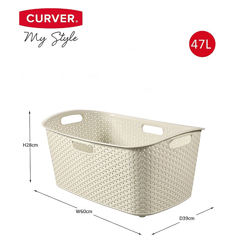 Curver My Style Laundry Plastic Storage Basket Vinatge White, 47 Litre