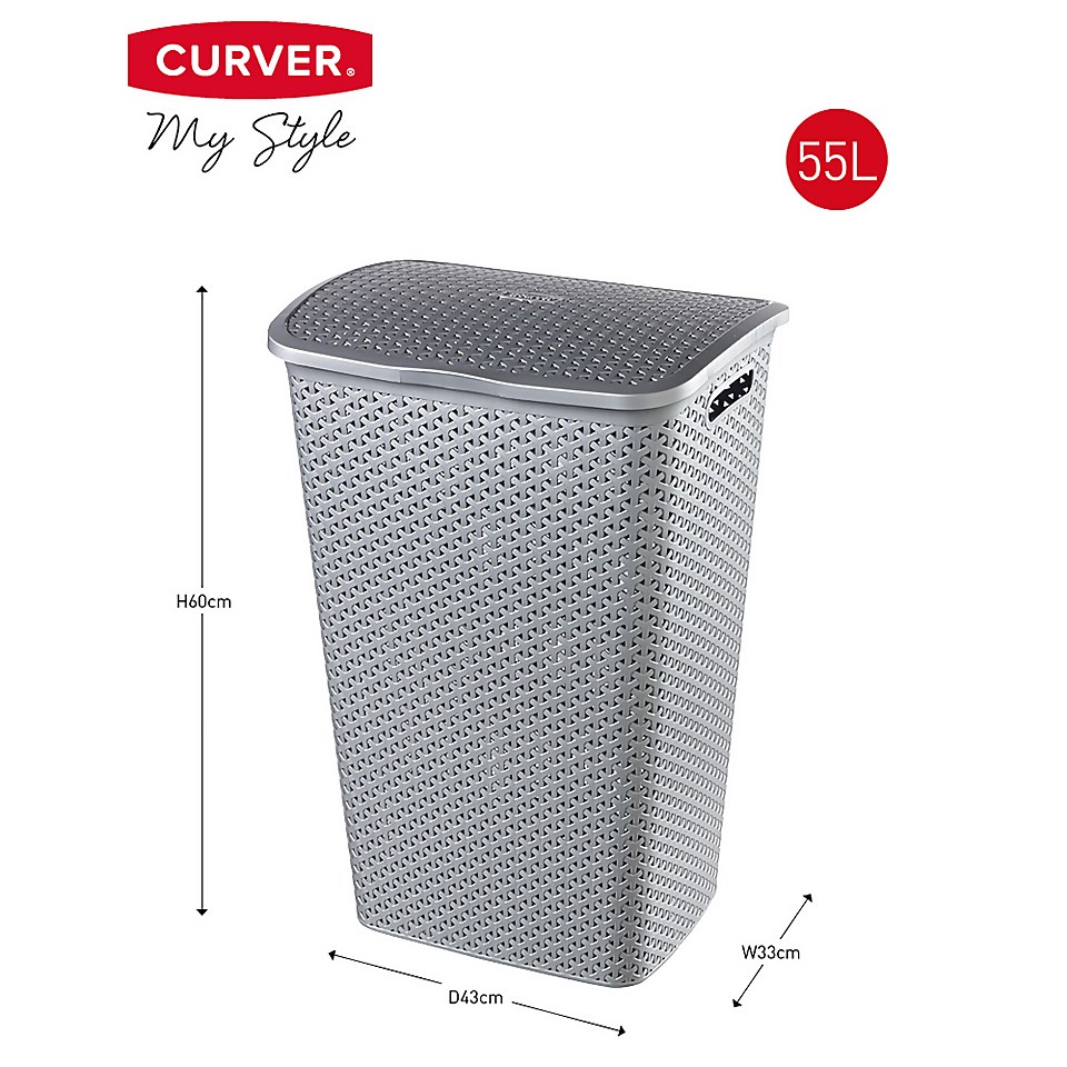 Curver My Style Laundry Plastic Storage Hamper Grey 55 Litre