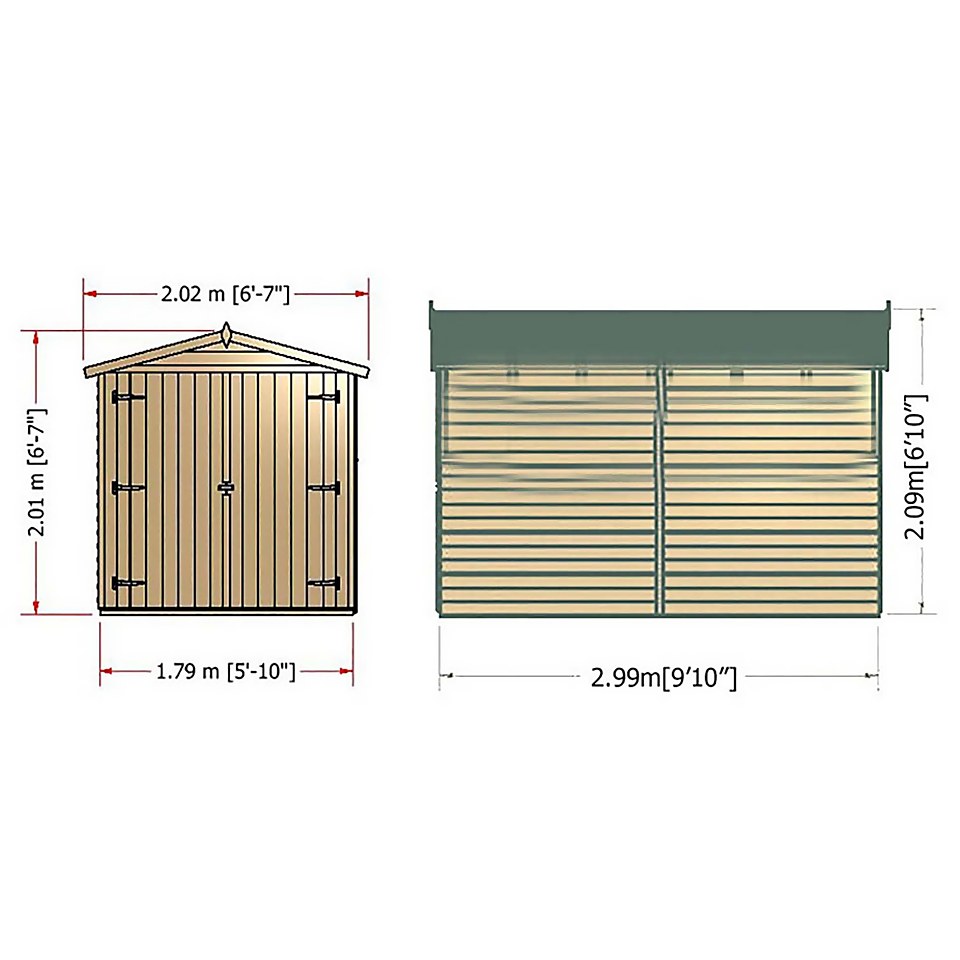 Shire 10 x 6ft Shed Overlap Double Door - No Windows