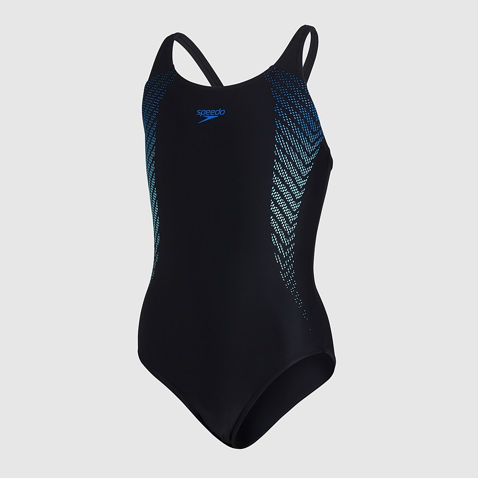 Girls' Plastisol Placement Muscleback Swimsuit Black