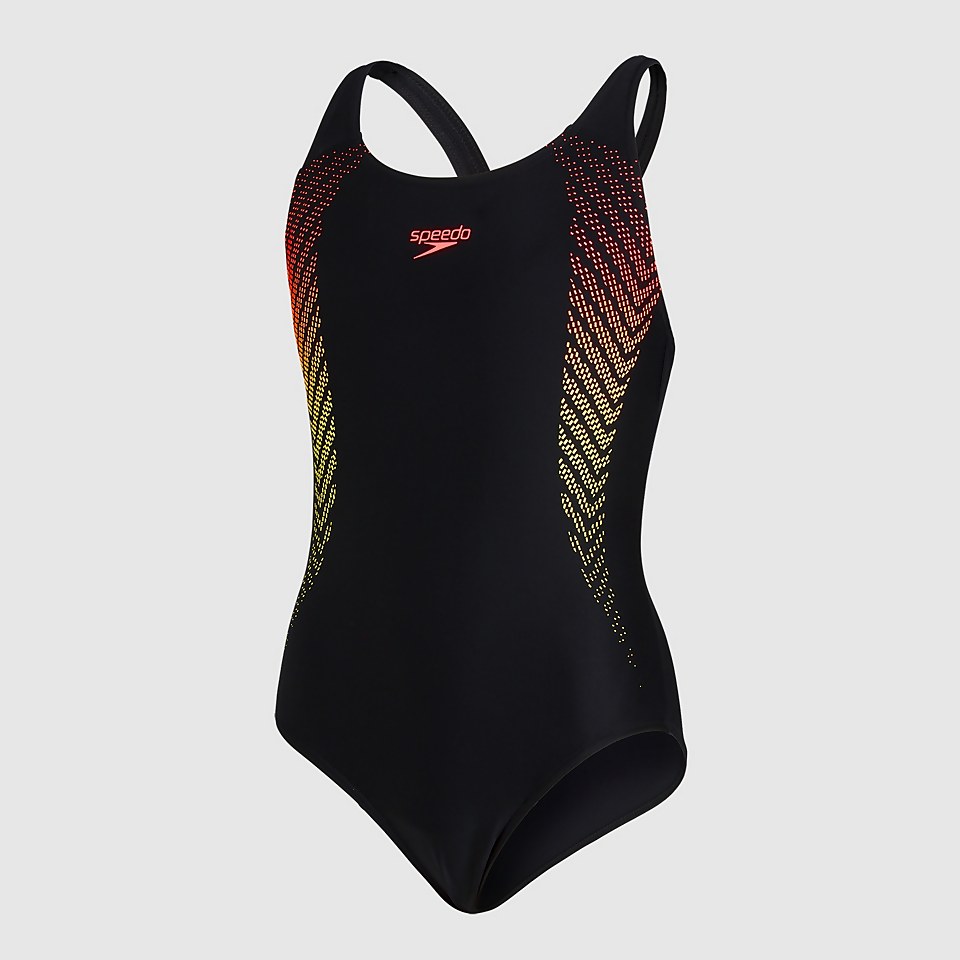 Girls' Plastisol Placement Muscleback Swimsuit Black
