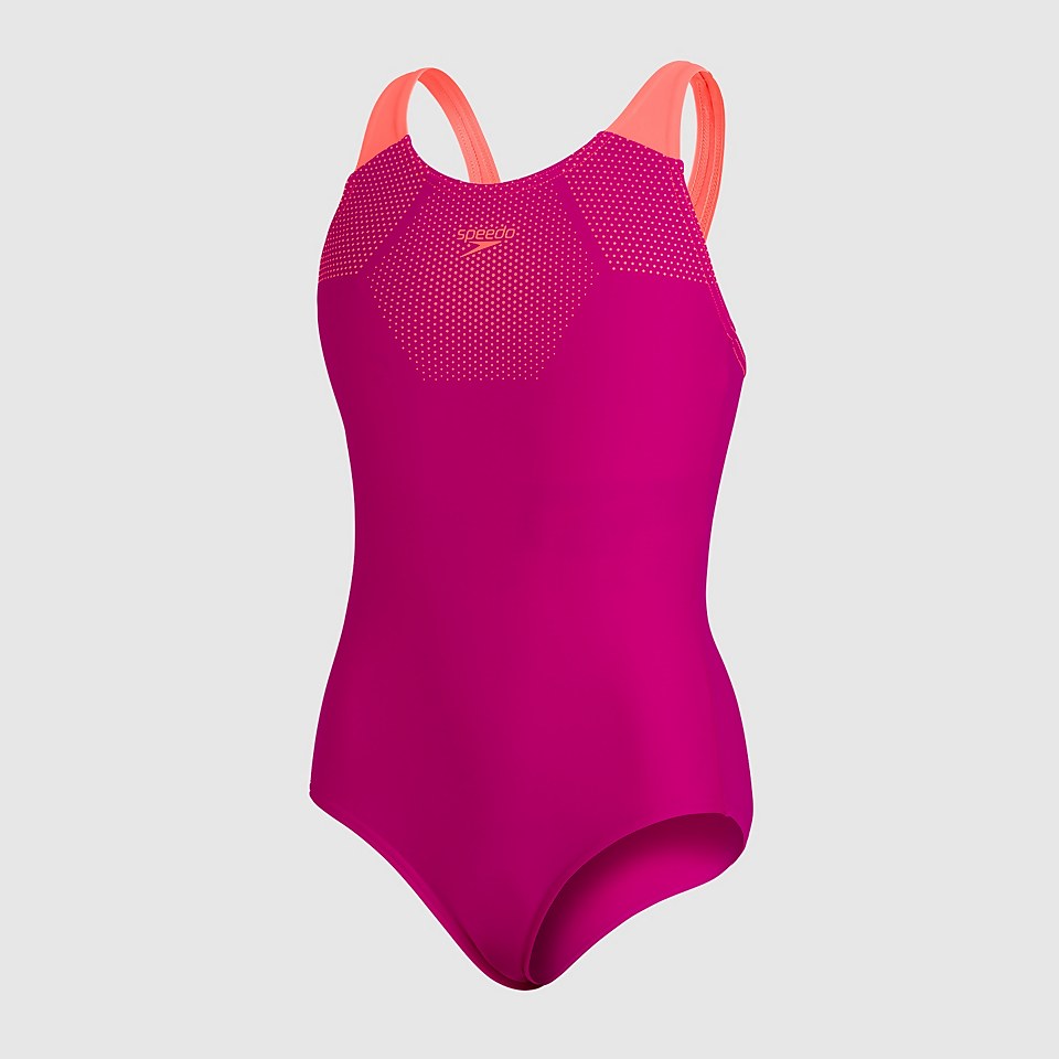 Mädchen Tech Placement Muscleback Badeanzug in Pink