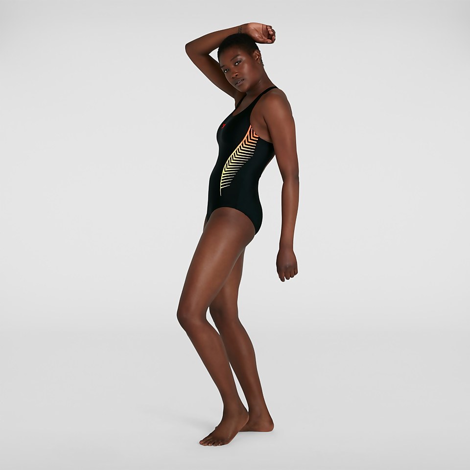 Damen Placement Muscleback Badeanzug in Schwarz