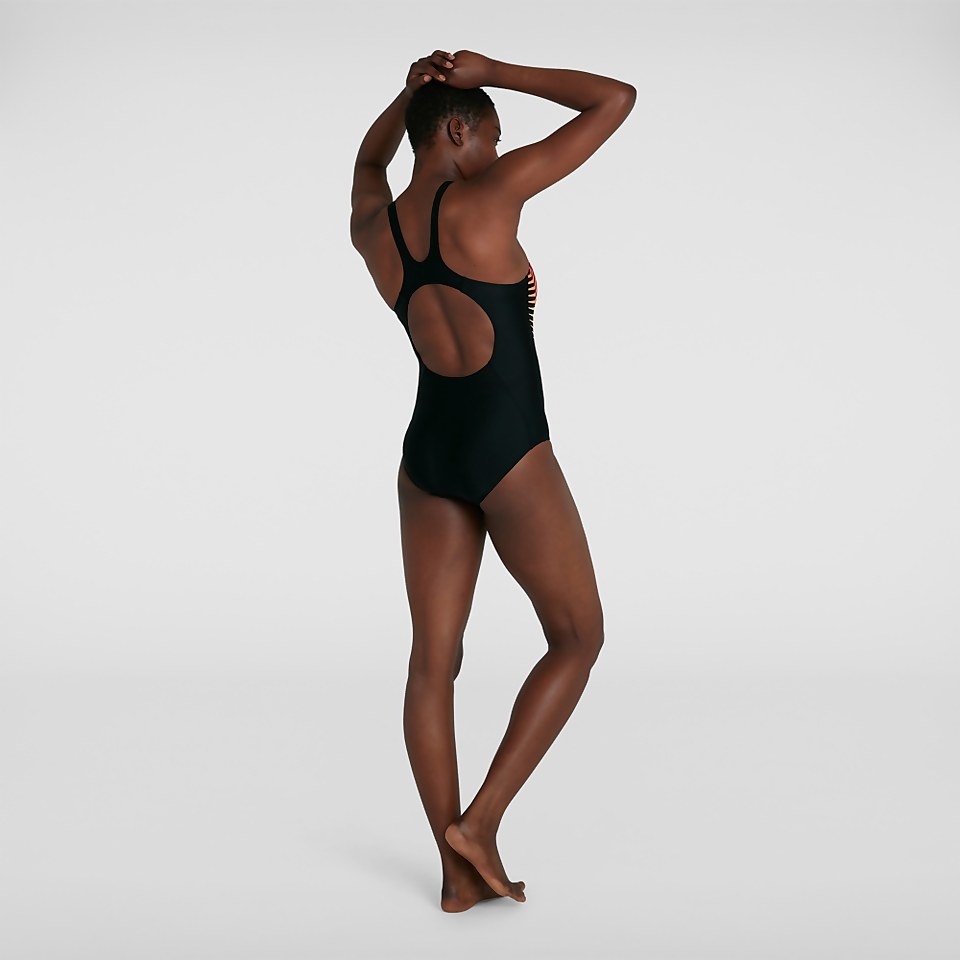 Damen Placement Muscleback Badeanzug in Schwarz