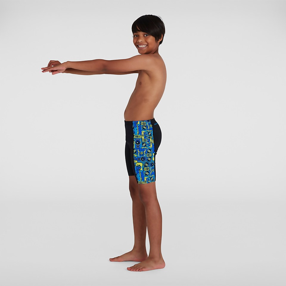 Jungen Allover Panel Schwimmhose in Schwarz