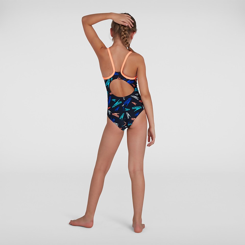 Girls' Boom Logo Thinstrap Muscleback Swimsuit Black