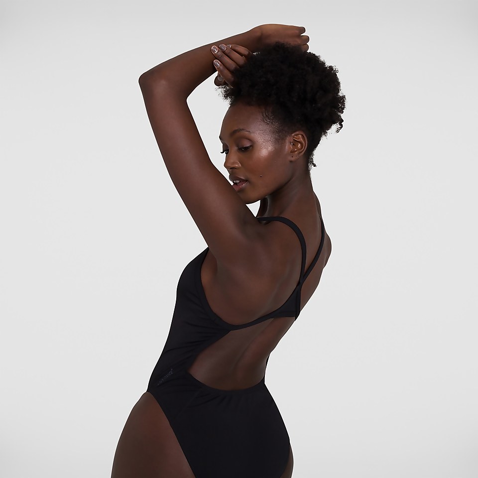 Women's Solid Turnback Swimsuit Black