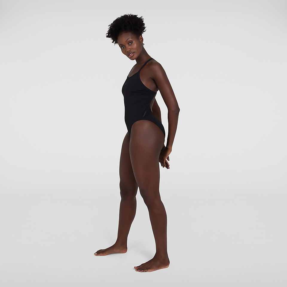 Women's Solid Turnback Swimsuit Black