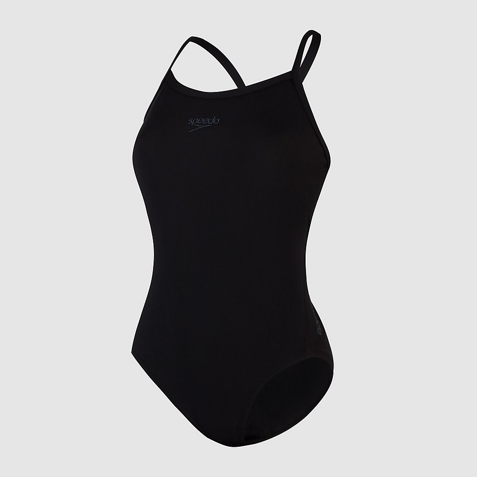 Women's Solid Turnback Swimsuit Black