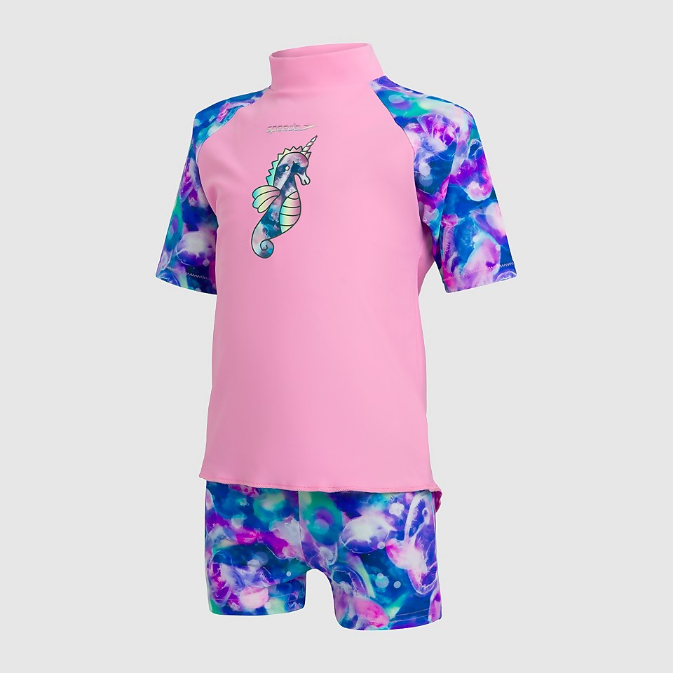 Haut de protection solaire et short Bébé fille Rose