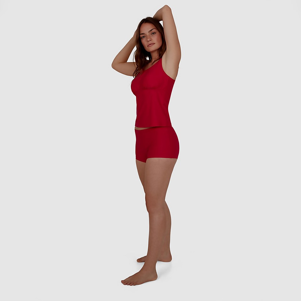 Solid Scoop Back Boyleg Tankini Red