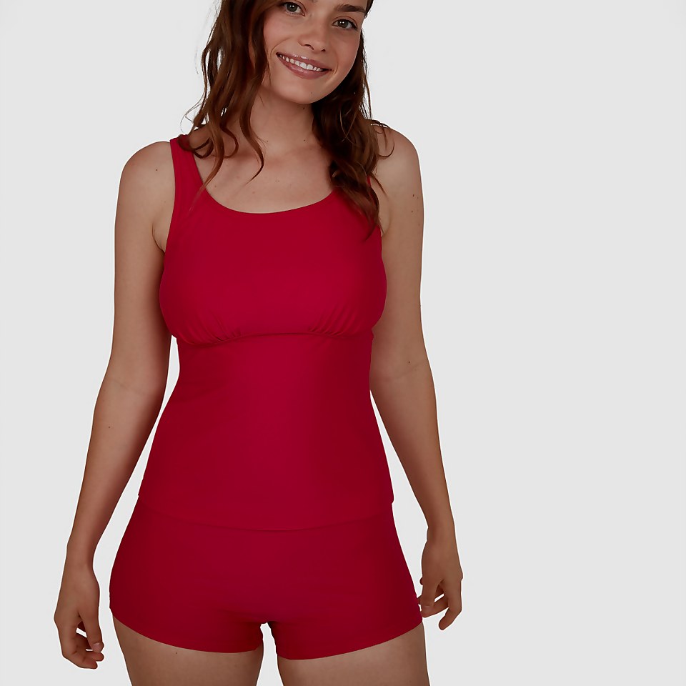Solid Scoop Back Boyleg Tankini Red