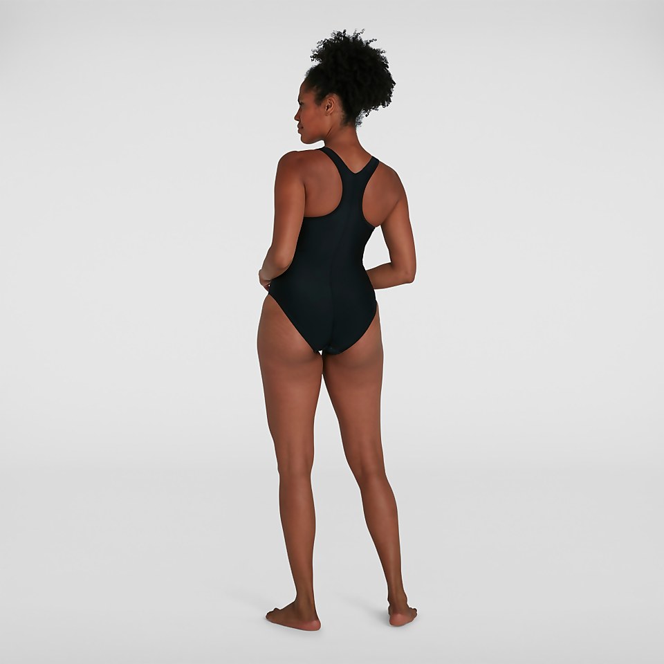 Damen Boom Logo Placement Racerback Badeanzug in Schwarz