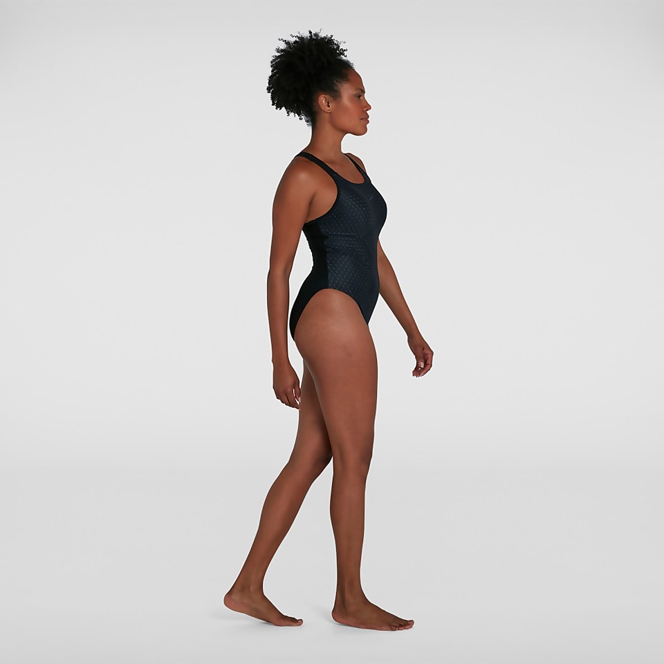 Damen Boom Logo Placement Racerback Badeanzug in Schwarz