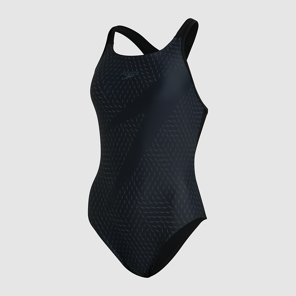Damen Boom Logo Placement Racerback Badeanzug in Schwarz