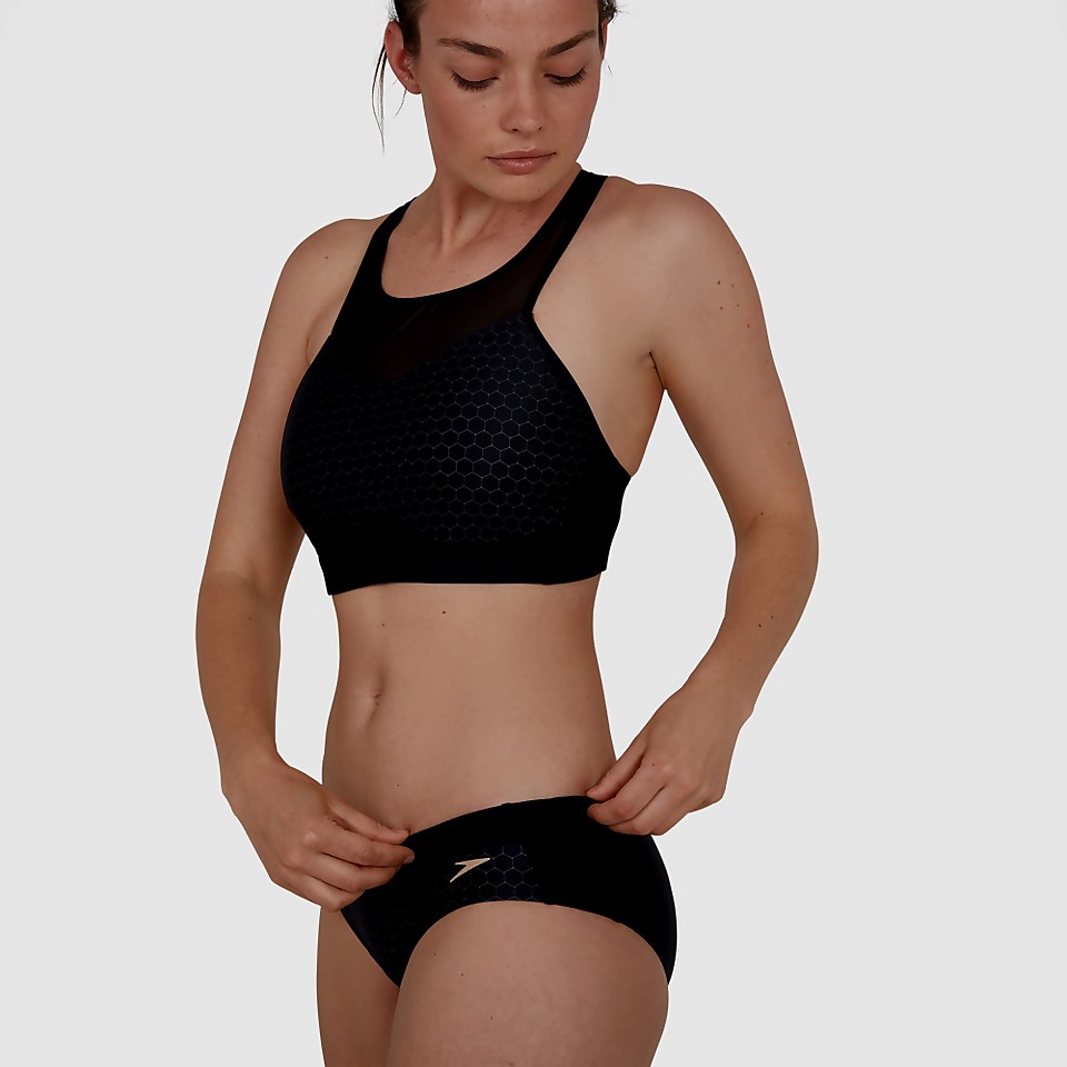 Hexagonal Mesh Panel Bikini Black