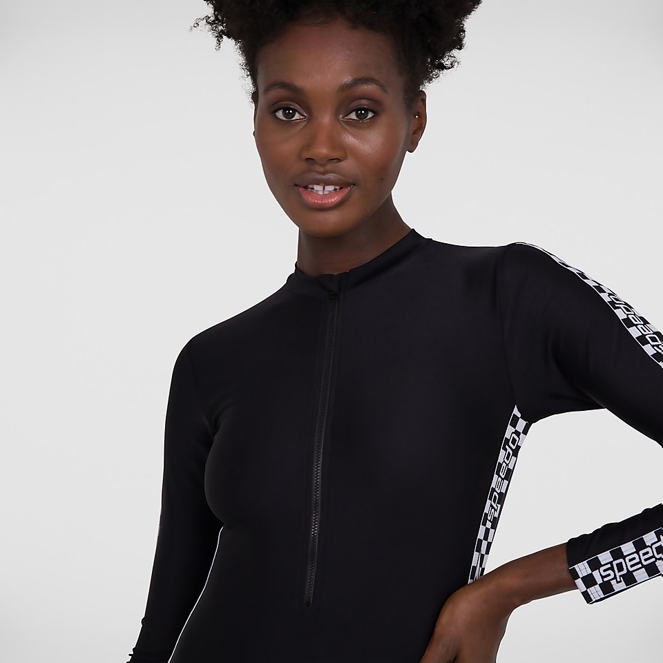 Women's Long Sleeve Wrap Back Swimsuit Black