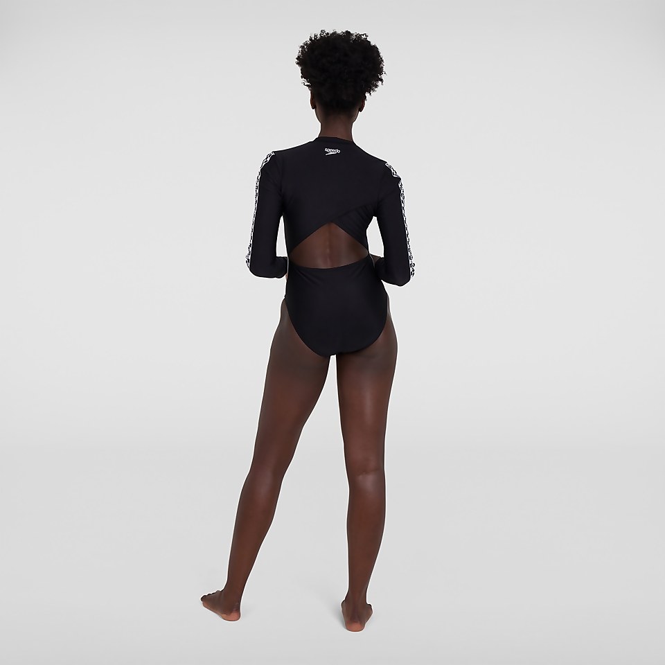 Women's Long Sleeve Wrap Back Swimsuit Black