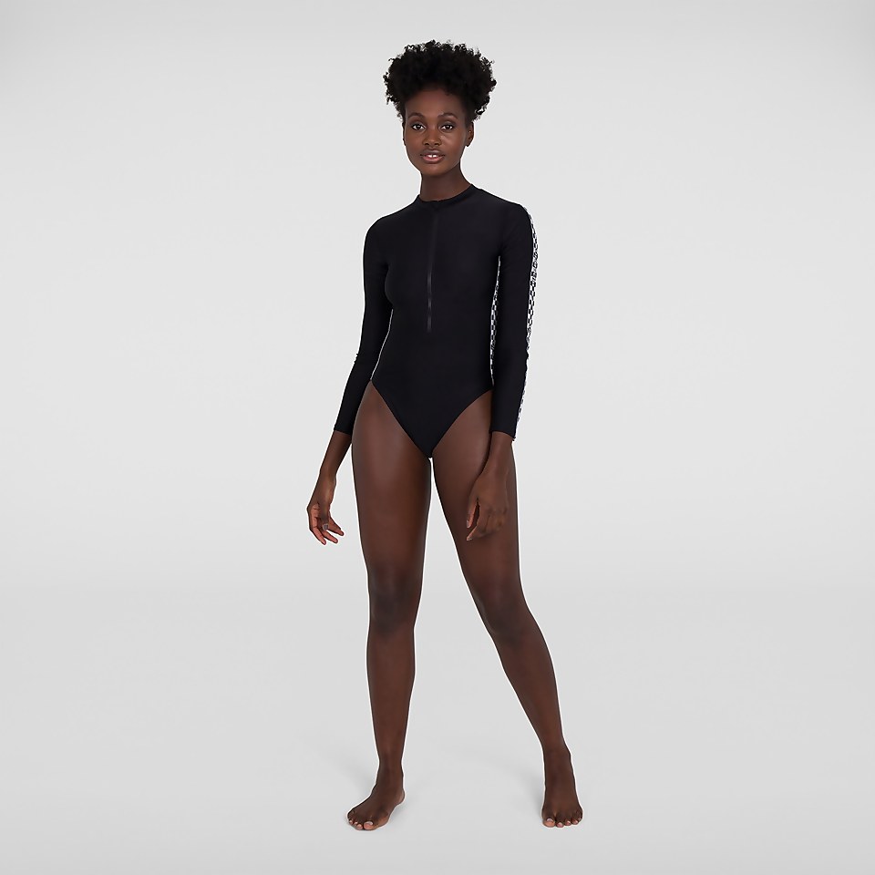 Women's Long Sleeve Wrap Back Swimsuit Black