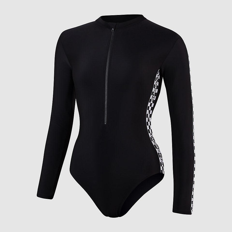 Women's Long Sleeve Wrap Back Swimsuit Black