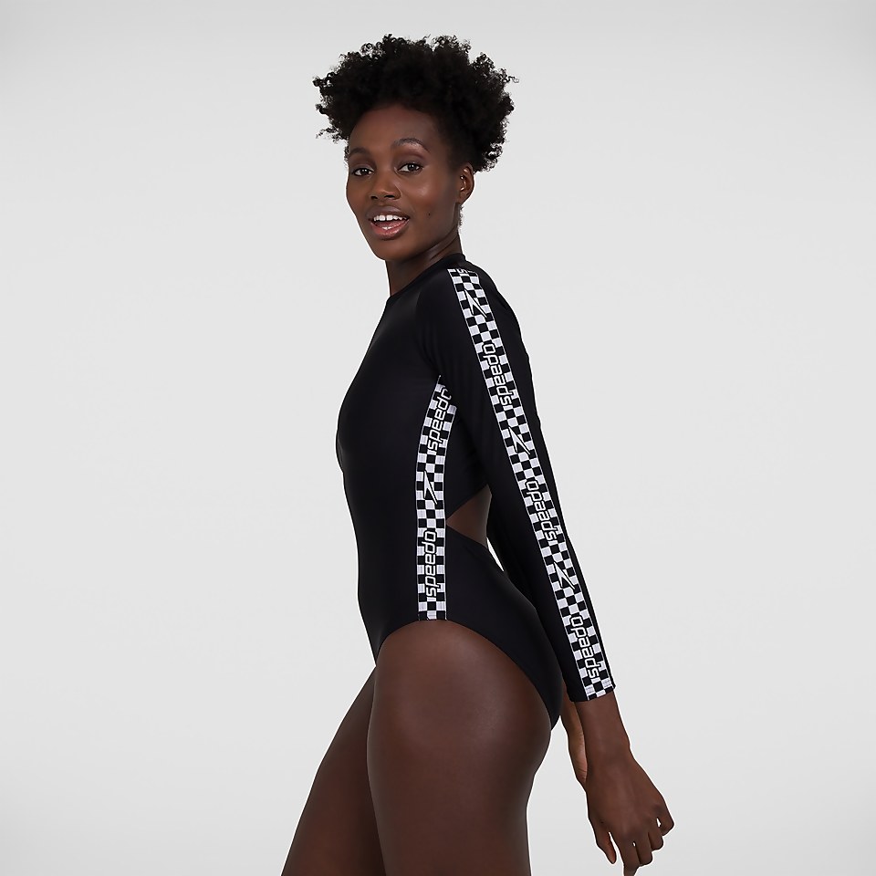 Women's Long Sleeve Wrap Back Swimsuit Black