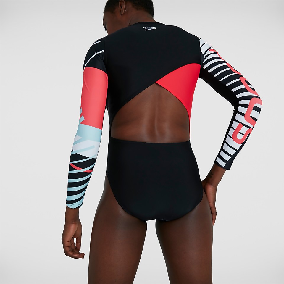 Placement Long Sleeve Wrap Back Badeanzug