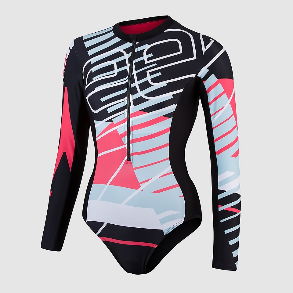 Placement Long Sleeve Wrap Back Badeanzug