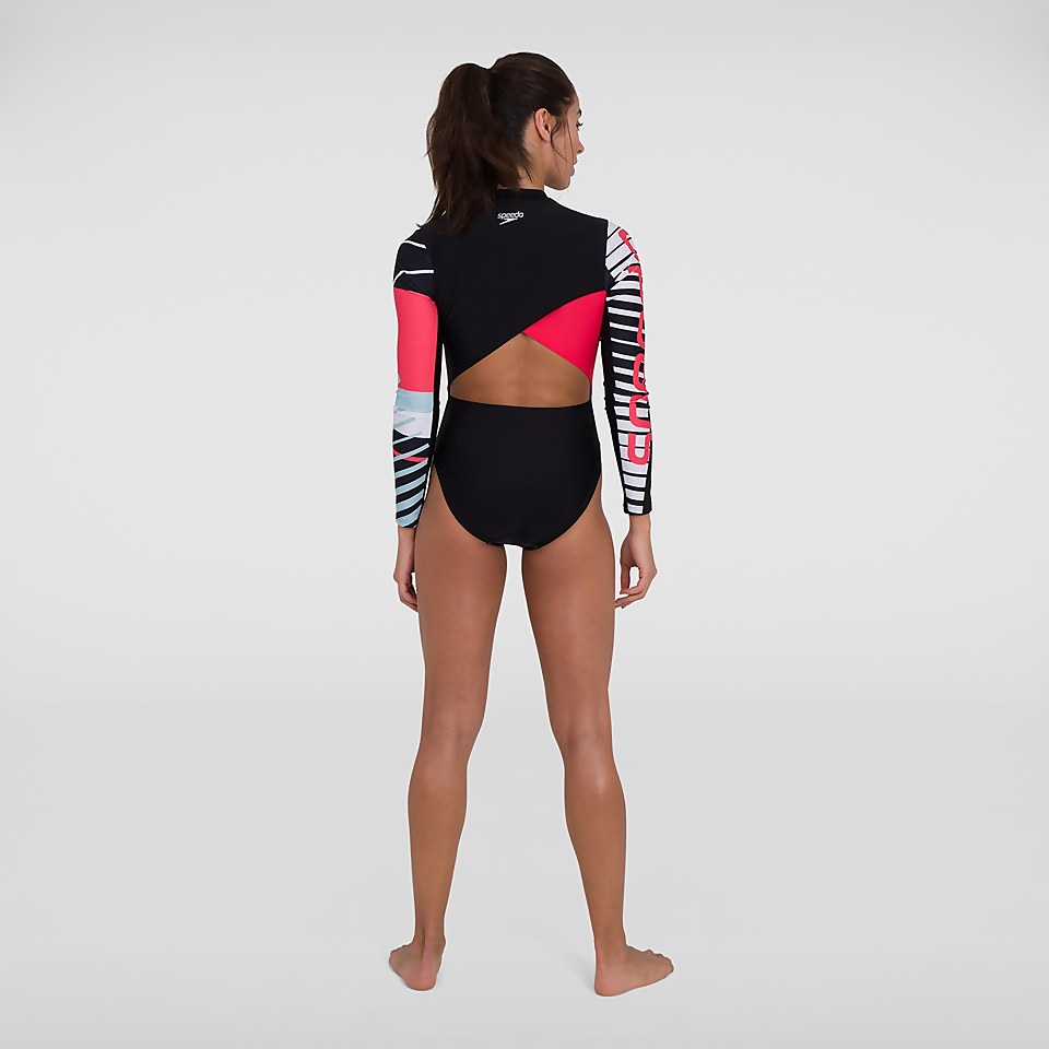 Placement Long Sleeve Wrap Back Badeanzug
